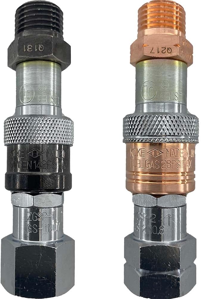 Koike Oxy-Fuel Quick Connect Regulator To Hose Coupler Set, Safe Fuel/Oxygen Disconnect, Leak-Proof Design, UL Listed (SET)