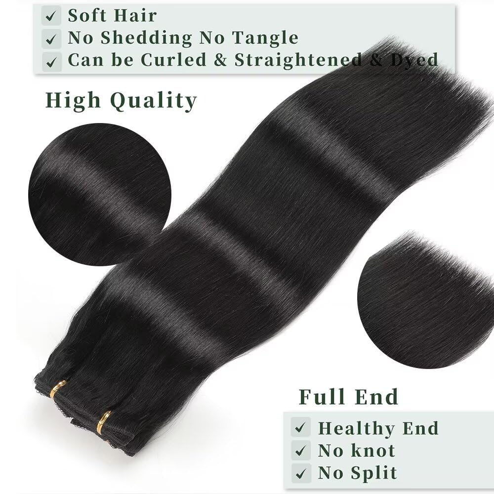 Clip in extensions echthaar Echthaar extensions clip Natürliches Schwarz 7pcs 40cm 120g Voluminöse nahtlose Echthaar Clip-In für Frauen