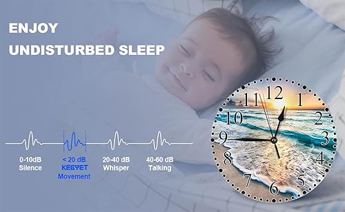 Miniatura 6 de Reloj de pared Seaside Wave de 10 pulgadas, funciona con pilas, océano tropical, playa, atardecer, atardecer, azul, verano, Hawaii, reloj silencioso