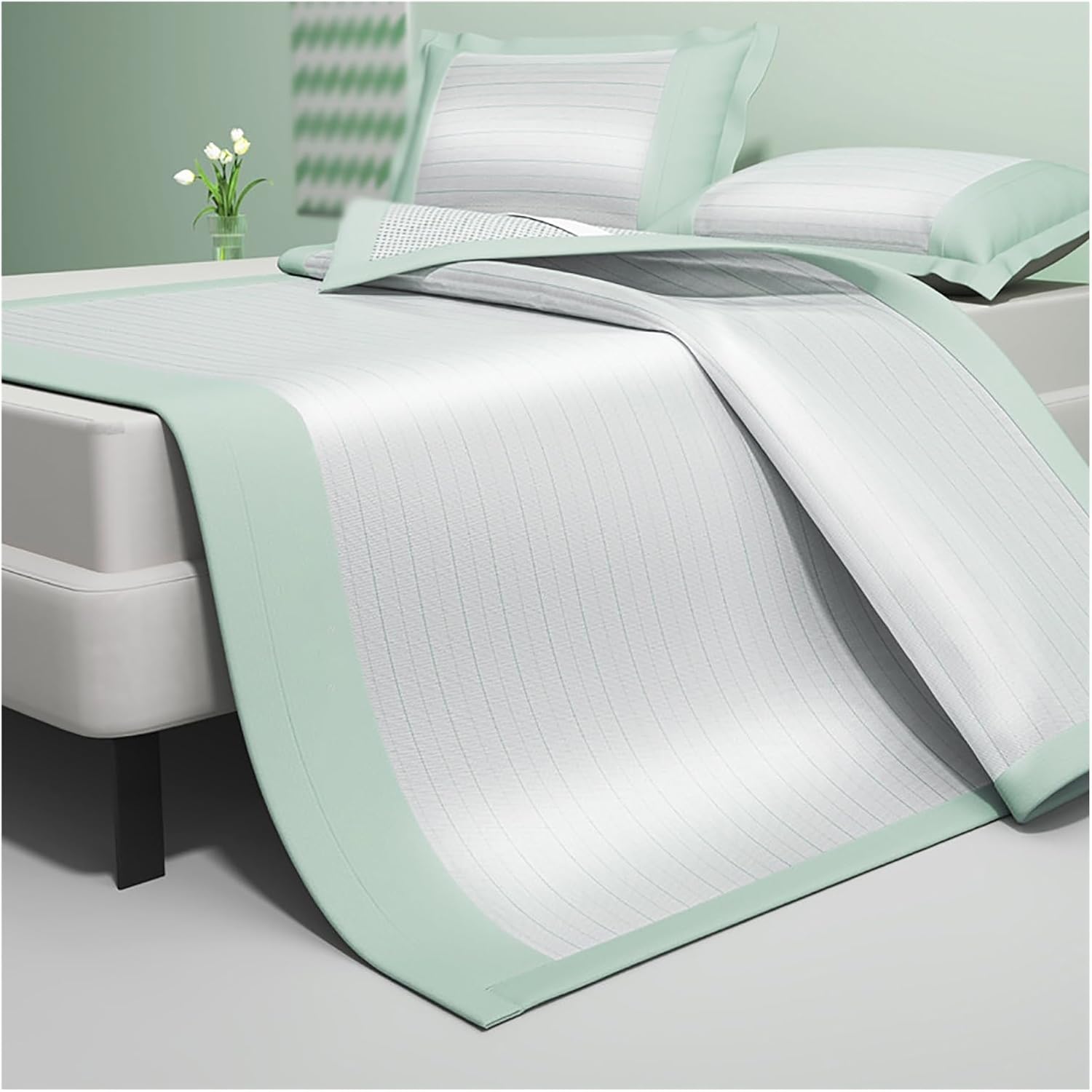 Breathable Summer Sleeping Mat with Pillowcase,Cooling Ice Silk Fabric Machine and Foldable Washable Portable Design Compact, Dorm Rooms and Hotels