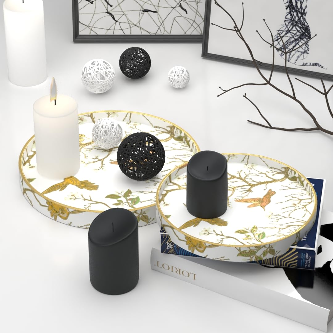 Castleite Ember Decorative Round Wooden Tray Set of 2 Handcrafted Trays for Serving, Use in Kitchen, Dining Table, Decor or Storage - Epoxy Resin Coated - Large, Small (Gloriole)