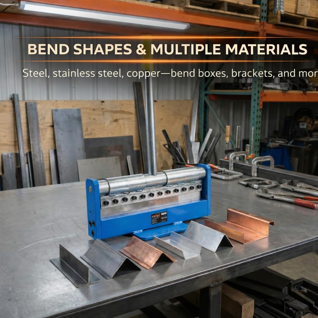 KATSU Tools Prensa manual montada a mano de 300 mm (12 pulgadas), capacidad máxima de flexión de 18 Ga/1,2 mm, acero suave, mini plegadora de chapa metálica, modelo 165125