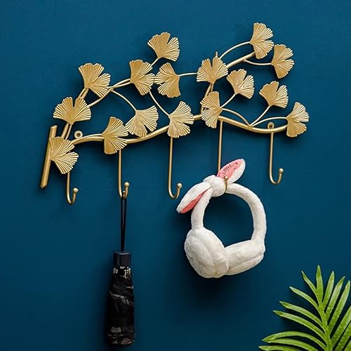 Miniatura 7 de Perchero de metal para colgar en la entrada, estante colgante de Ginkgo Biloba para colgar en la pared, soporte para llaves de entrada (color oro,