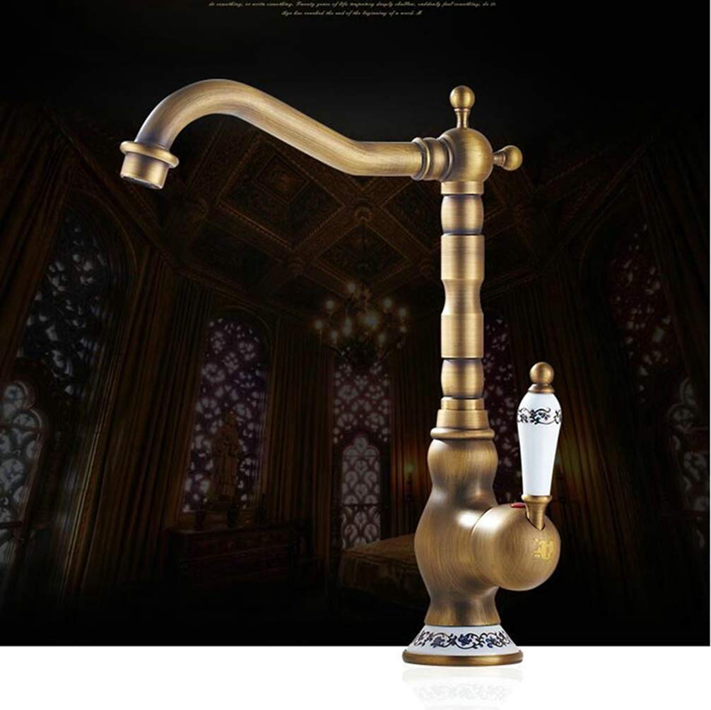 ZYCHSJXA Antique Bronze Finish Kitchen Faucets Tap Basin Single Handle Hot and Cold Mixer Wash