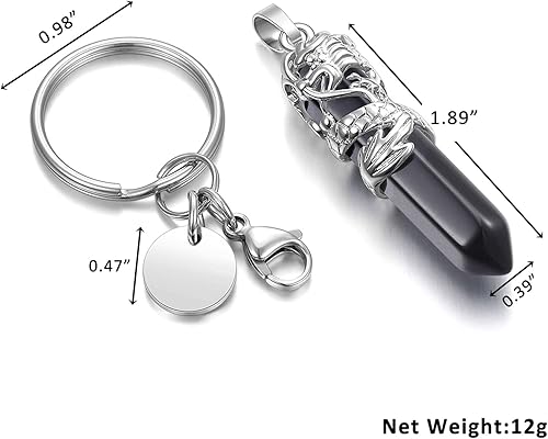 Miniatura 5 de MANIFO Llavero de cristal curativo con cristales hexagonales envueltos en dragón, con cristales puntiagudos, Obsidiana negra