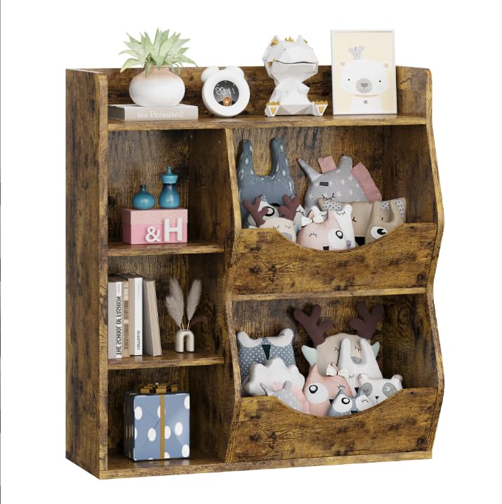 5-Cube Toy &amp; Book Shelf with Storage Bins - Kids Organizer for Playroom, Bedroom, and School Classroom