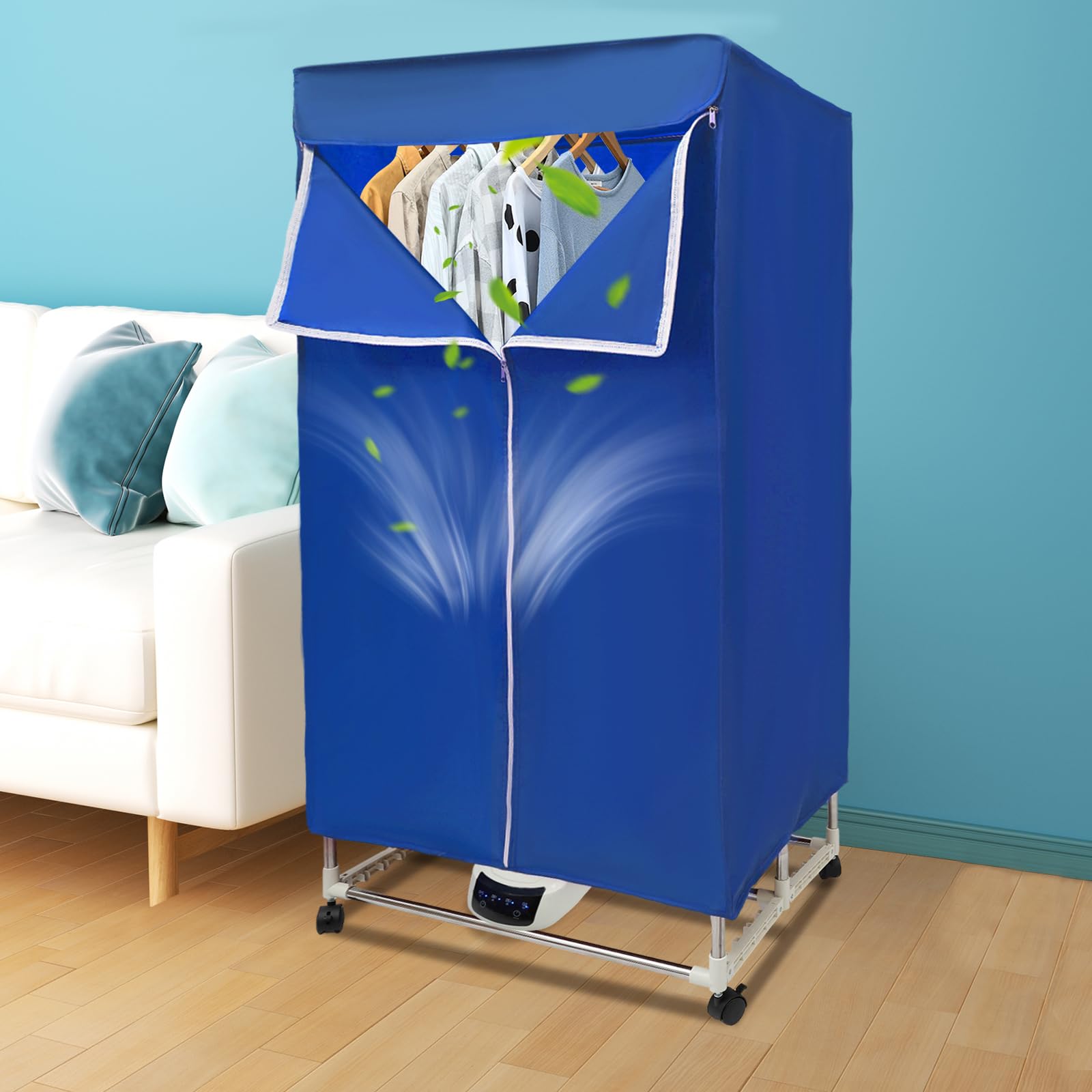 Wäschetrockner Elektrisch Tragbarer 1500W Elektrischer Warmlufttrockner Doppelter Trockenschrank mit Rädern, 30 kg Tragfähigkeit, Wäscheständer Trockner mit Timing-Funktion