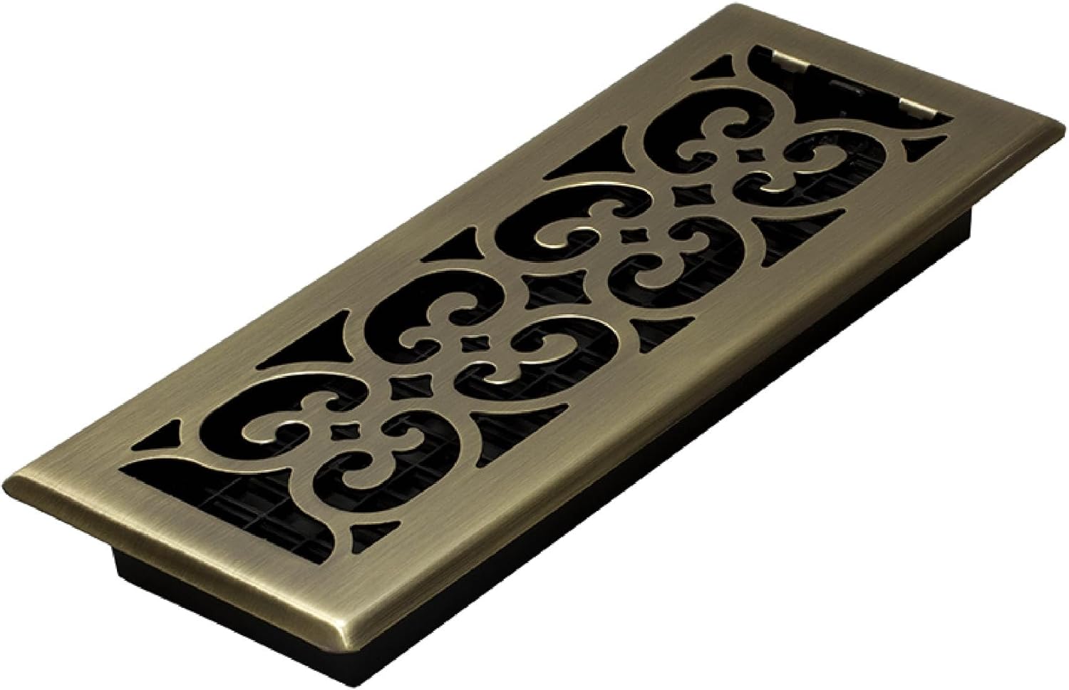 Decor Grates (4-Pack) SPH412-A Scroll Design Floor Register, 4x12 Inches, Antique Brass Finish