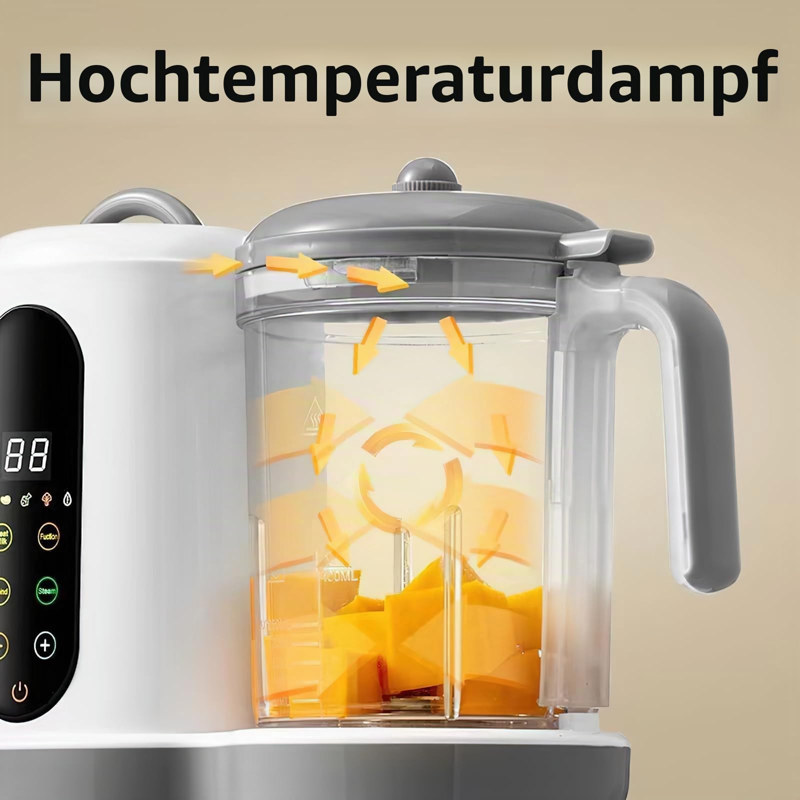 Küchenmaschine für Babys, Dampfgarer, Mixer, Babynahrungszubereiter 400ml,Babybrei Zubereiter, Baby-Mixer, Automatische Reinigung, Touchscreen, Zum Mixen und Aufwärmen von Lebensmitteln für Babys