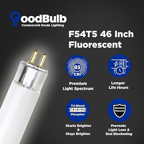 Miniatura 10 de GoodBulb Bombilla fluorescente T5 de 54 vatios y 46 pulgadas, 4100 K, color blanco frío, base bi-pin media, 4950 lúmenes, 85 CRI, 36000 horas de