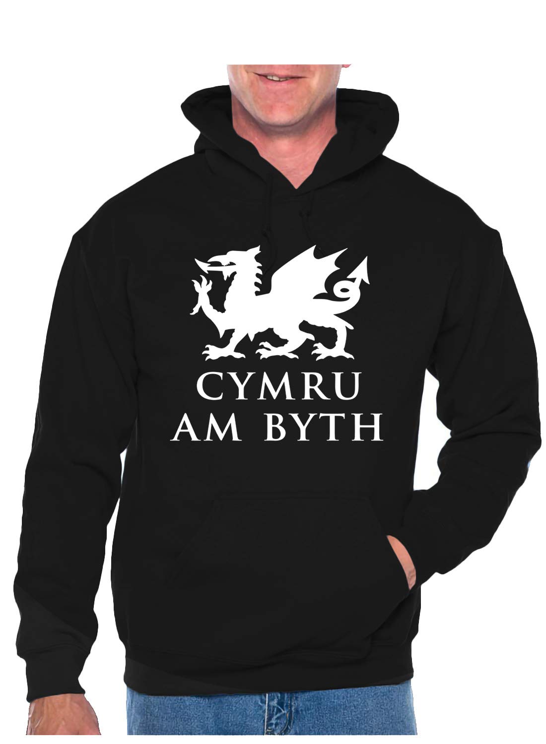 Print4u Unisex Black Adult Hoodie Welsh Dragon Am Byth Cymru Medium