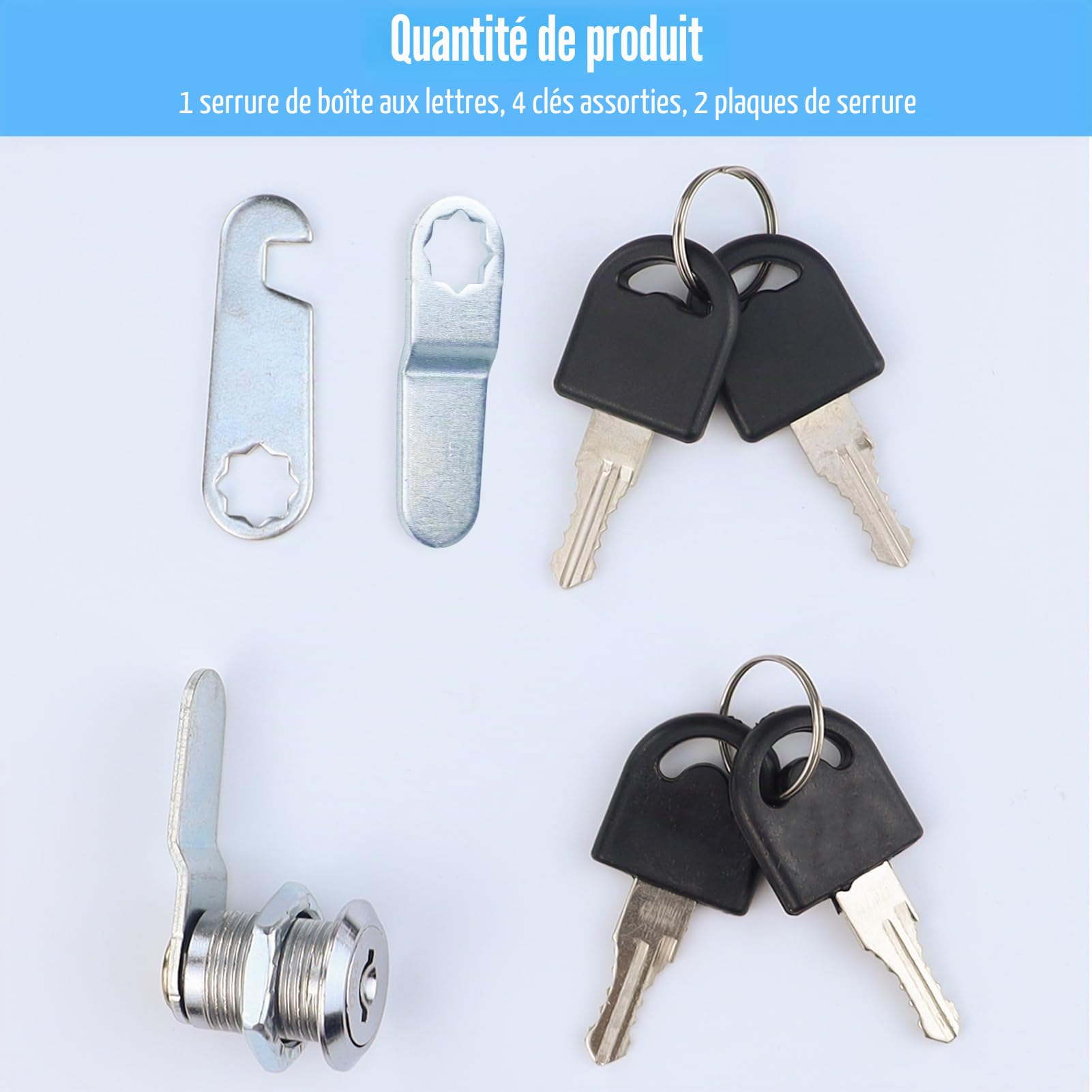Serrure pour boîte aux lettres, serrure métallique pour armoire de 20 mm, serrure à levier pour meubles, livrée avec 4 clés et 2 plaques de serure différentes, pour armoires à dossiers, armoires