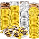 100 Pcs Pirate Coins Plastic Coins Kids Fake Play Coins Replica Spanish Doubloons St. Patrick's Coin for Pirate Party Treasure Chest Board Games Tokens Toys Cosplay (Gold, Silver, Bronze,Round)