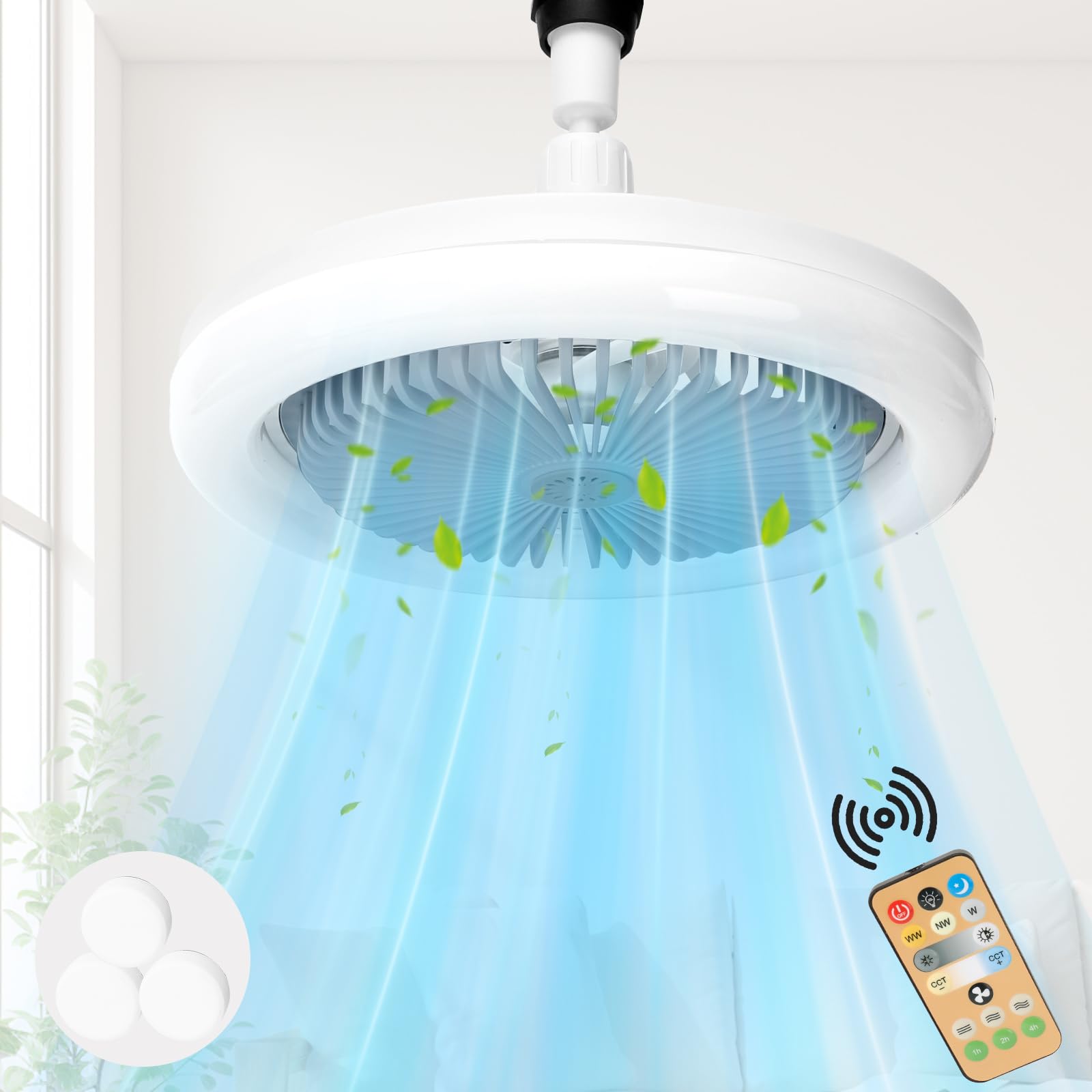 Ceiling Fans with Lights, Adjustable Angle,30W LED Dimmable Ceiling fan with Lamp, with Remote Control, Timing and 3 Speeds, E27 Lamp Holder, 3000K-6500K for Small Spaces Bedroom Home Office (Gray) [Energy Class A]