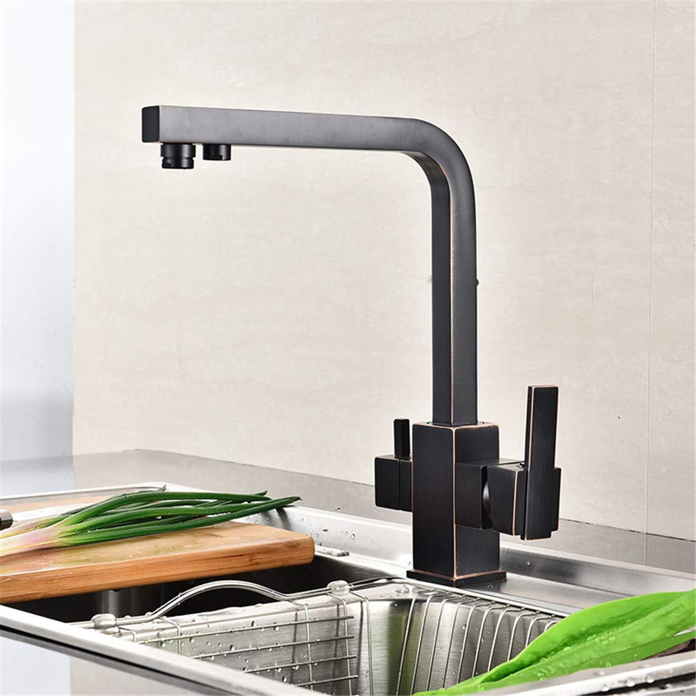 GLETSF 3-Way Kitchen Drinking Water Filter Faucet - Brass 3-in-1 Swivel Mixer for Hot & Cold Water - Multifunctional Brushed Nickel Tap for Clean Drinking Water,Chrome-A