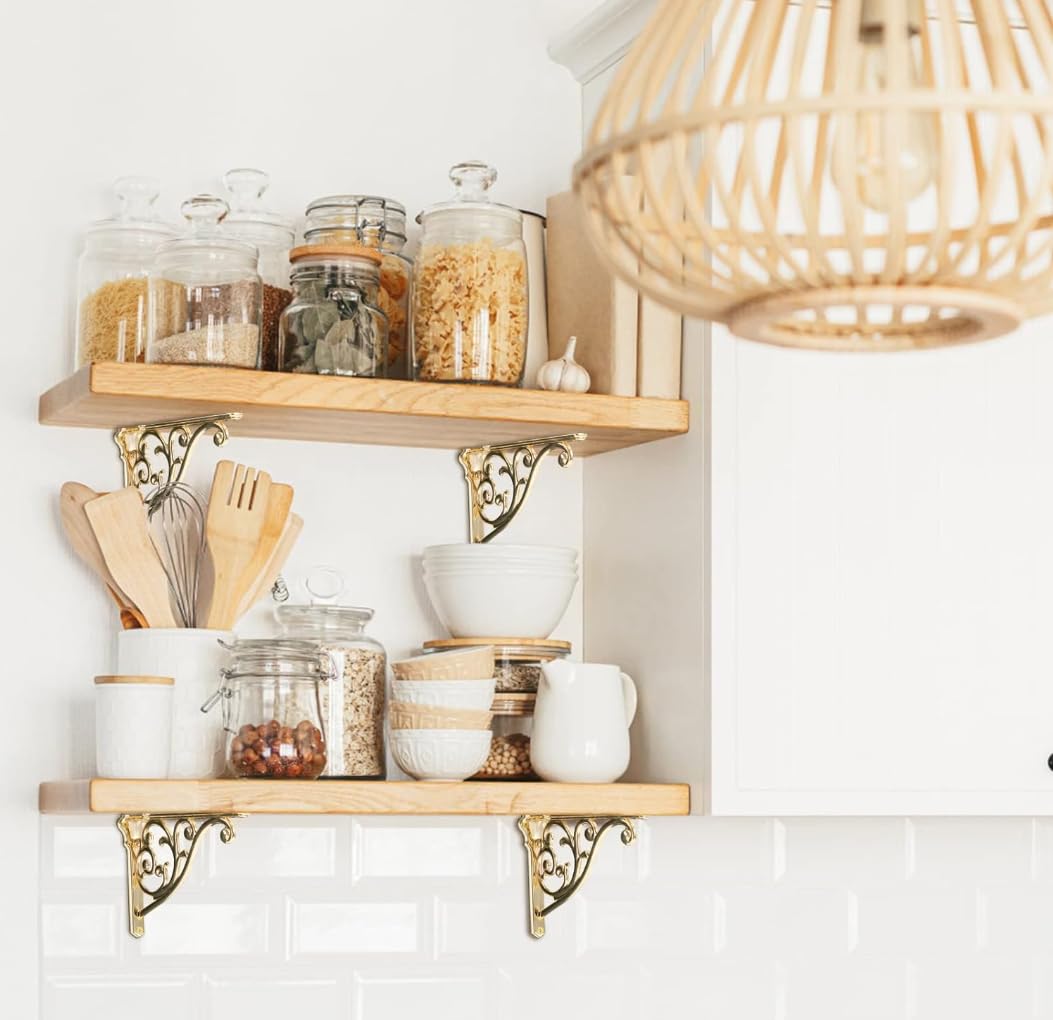 KHTUMEWARE-SB Brushed Gold Shelf Brackets 4 in (102 mm) 4-Pack in Brushed Gold — KHTUMEWARE