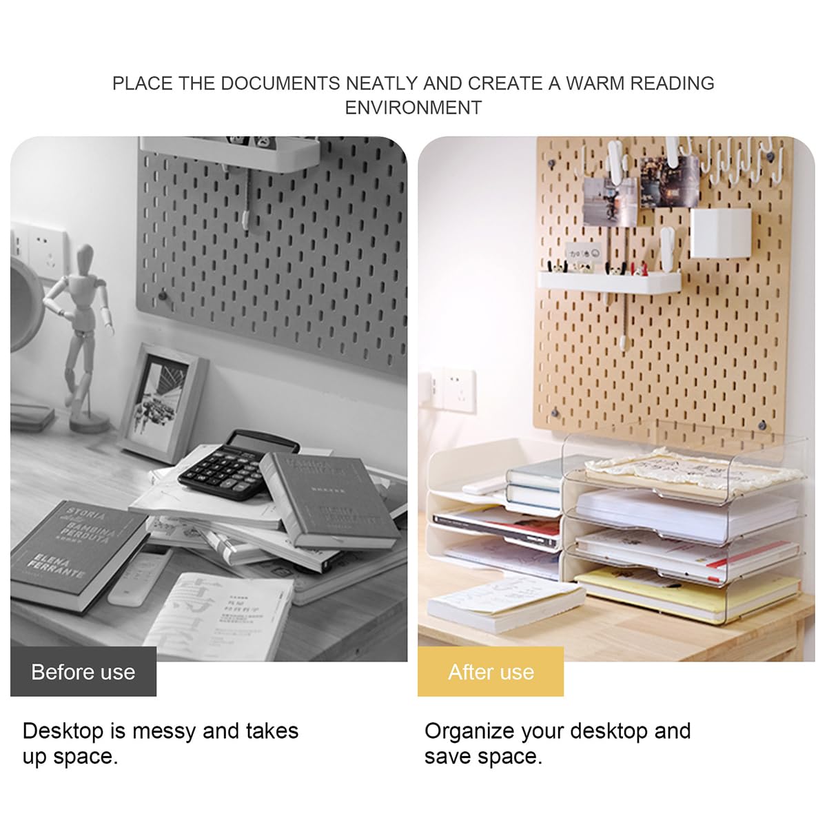 Vierstufige Ablagekorb A4, Multifunktionale Briefablage & Dokumentenablage aus PET Kunststoff, Stapelbare Büro Organizer