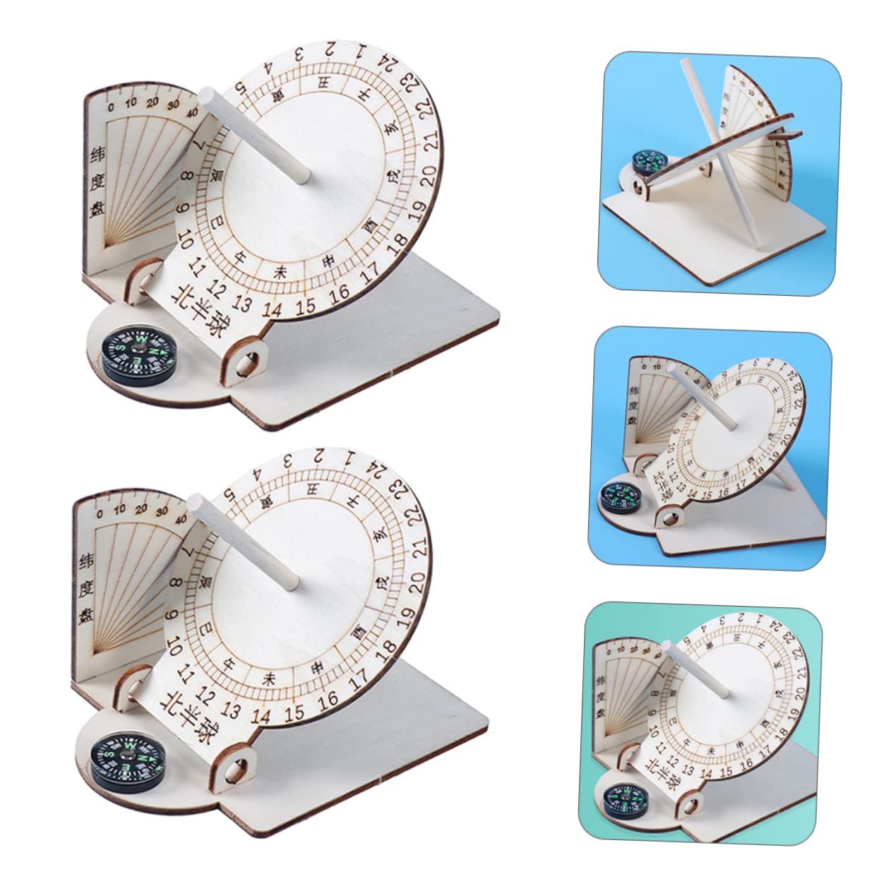 iplusmile 2pcs DIY Assembling Teaching Home Decor Ancient Sundial Clock Sundial Ornament DIY Sundial Clock Equatorial Sundial Clock Scientific Sundial Child Toy Puzzle Wooden - Image 4