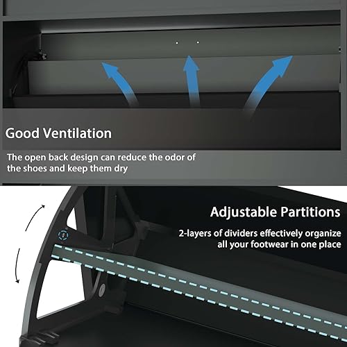 Miniatura 43 de Armario de almacenamiento de zapatos para entrada, delgado y estrecho con 2 cajones abatibles, organizador de zapatos oculto independiente, gabinete