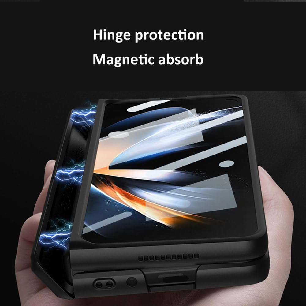 Funda con bisagra magnética para Samsung Galaxy Z Fold4 Fold3 Fold 4 3 Soporte de Vidrio Templado Cubierta de plástico Mate, Verde Medianoche, para Samsung Galaxy Z Fold 3
