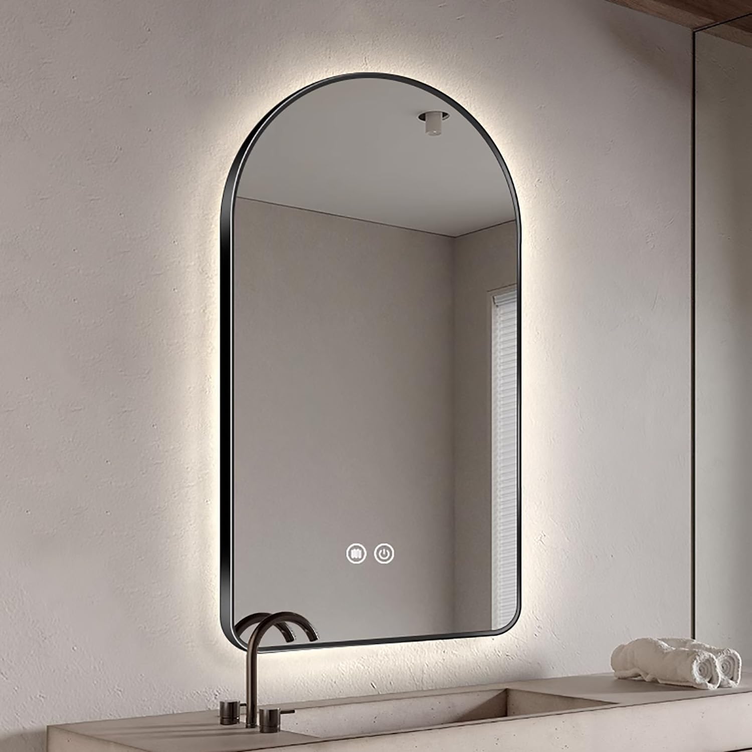 WQZzjm Black Arched Bathroom Mirror 60x120cm with LED Backlight, 50x80cm, 3 Light Colors, AntiFog, Stylish Vanity Mirror for Modern Home Decor (20x32in) (Noir 20x32in)