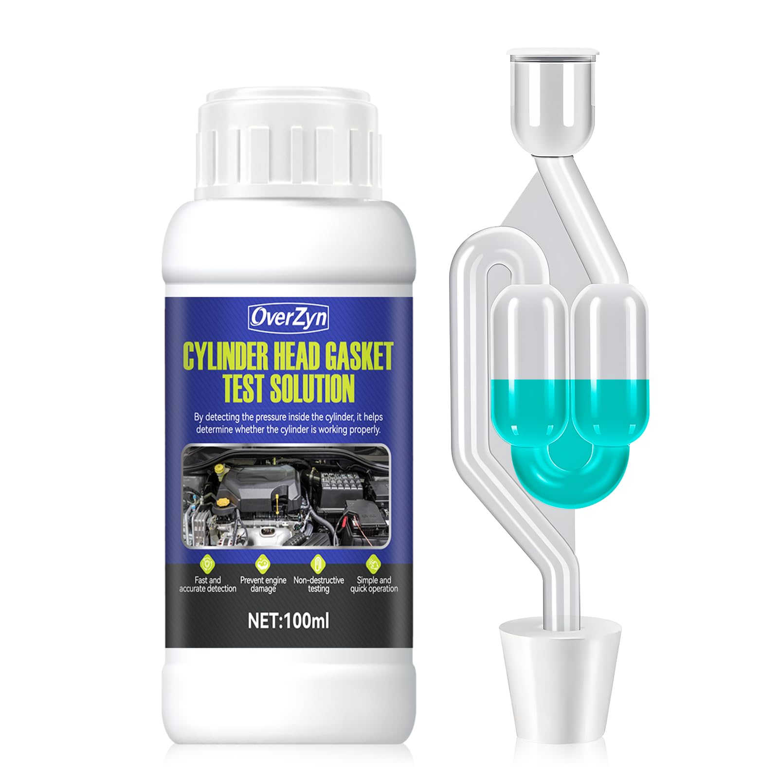 - Head Gasket Tester Kit, Combustion Leak Tester with Universal Adapter Fast and Accurate Detection Prevent Engine Damage Nondestructive Testing Simple to Operate for Cars Suvs Trucks, 3.3oz