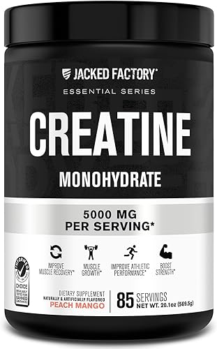 Jacked Factory Polvo de Creatina Monohidrato 425g - Suplemento diario de creatina de 5g para hombres y mujeres, apto para veganos, probado por