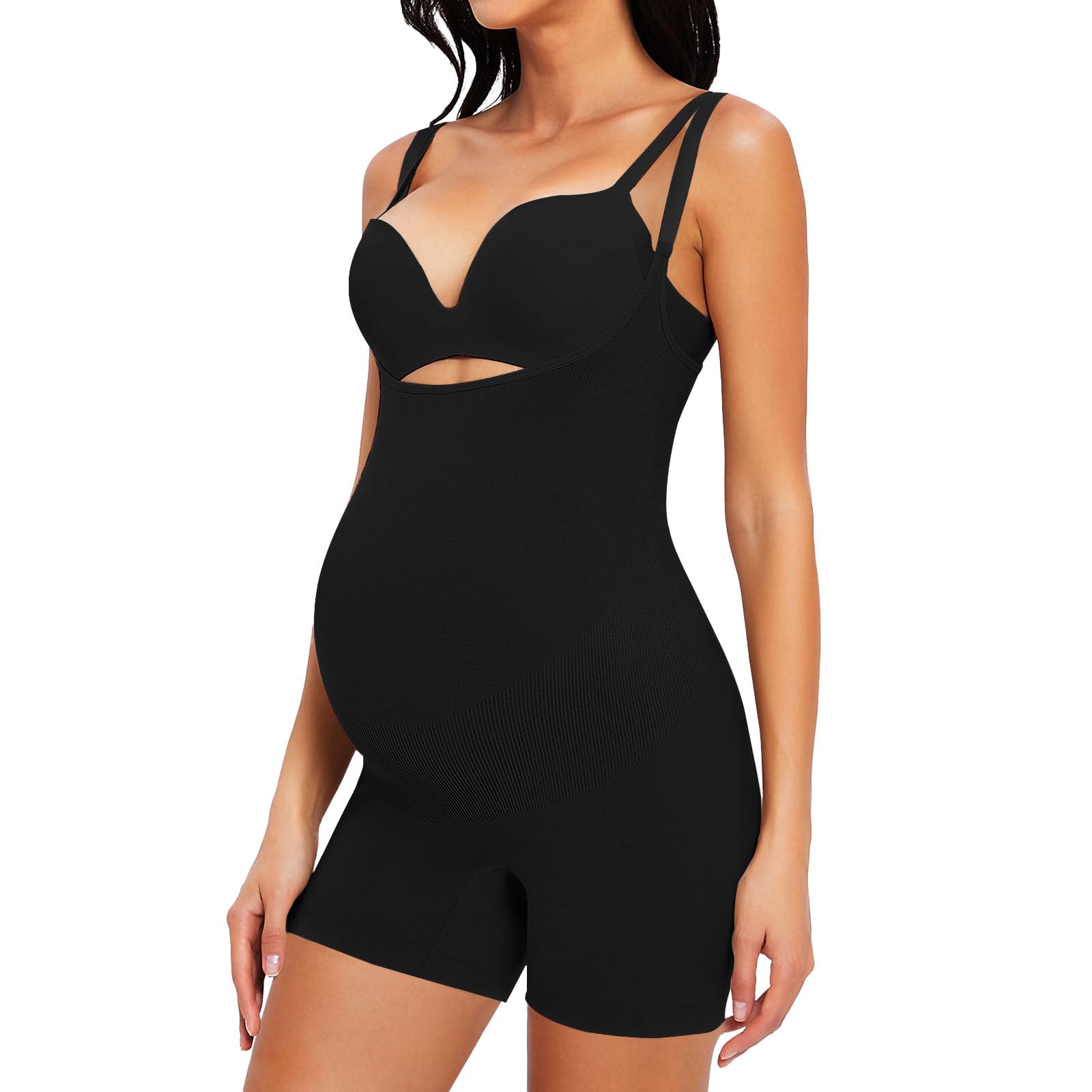 Women's Maternity Bodysuit Pregnancy Shapewear Shorts Bustless Sleeveless Tank Top Belly Support Rib Romper Jumpsuit