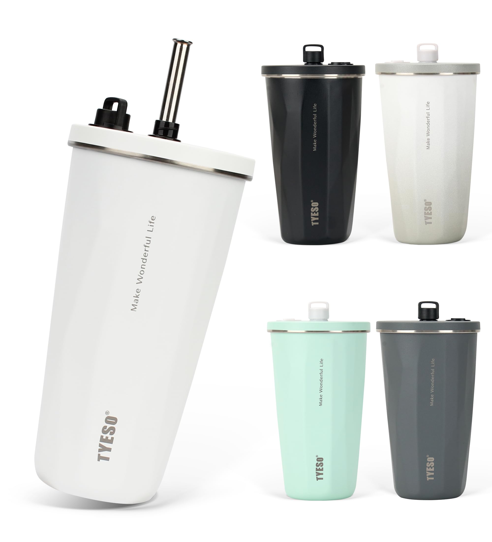 【SNSで話題】TYESO タンブラー ストロー付き 470ml ステンレス 蓋…