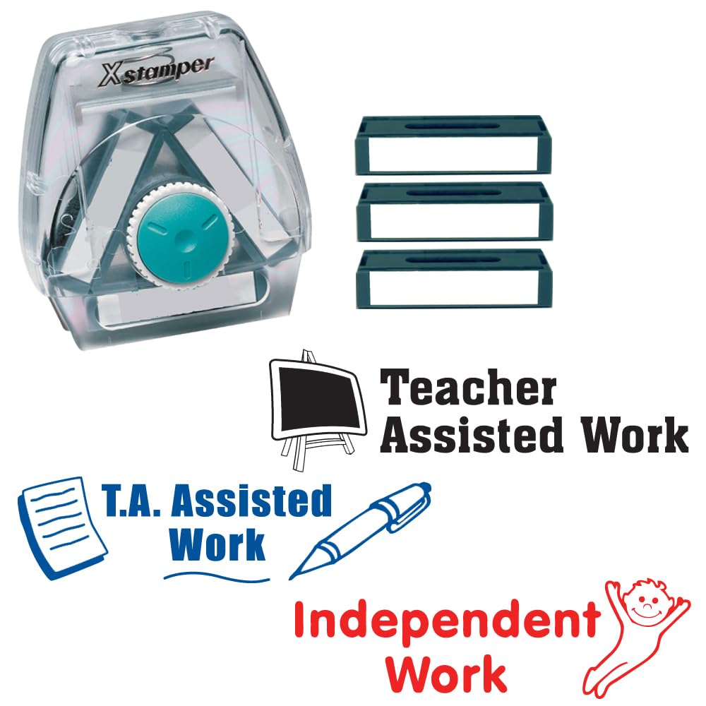 Xstamper T.a Assisted Work, Teacher Assisted Work, Independent Work 3-In-1 Twist Stamp. Teacher Stamp Sets For Marking, Praise And Feedback. 10,000 Impressions. Reinkable.
