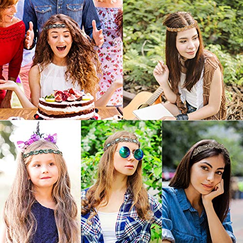 6 Pack Elastic Rhinestone Headbands For Women, Vintage Beads Rhinestone Hair Headband, Handmade Fashionable Diamond Elastic Headbands For Lady Brides Women Girls #TOP6