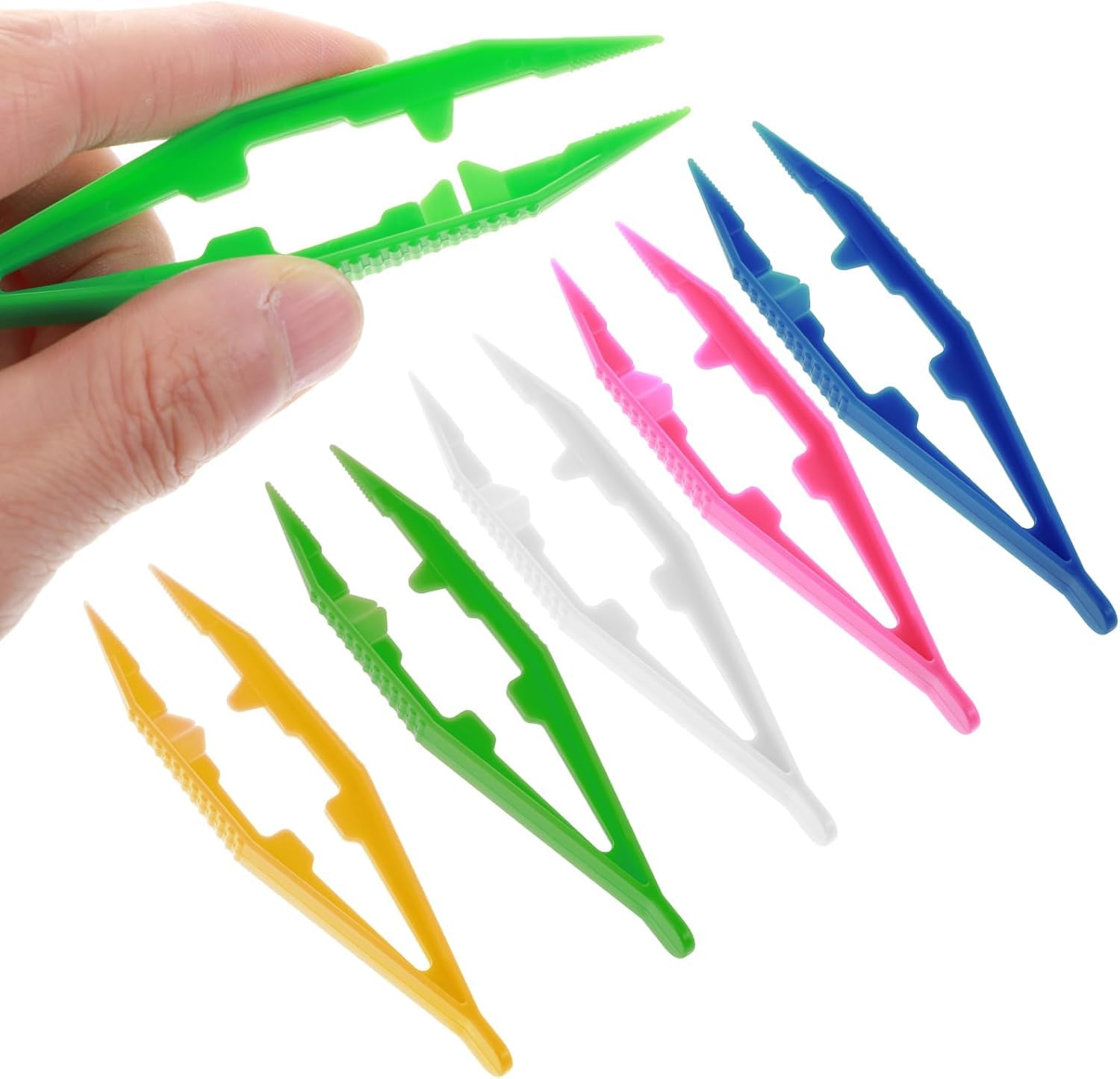 5PCS Plastic Tweezers Set - Reptile Feeding Tongs - Multi-Purpose Craft Tool - Lightweight & Durable Tweezer Set for Kids and Adults (White, Green, Yellow, Blue, Rose Red)-picture-14