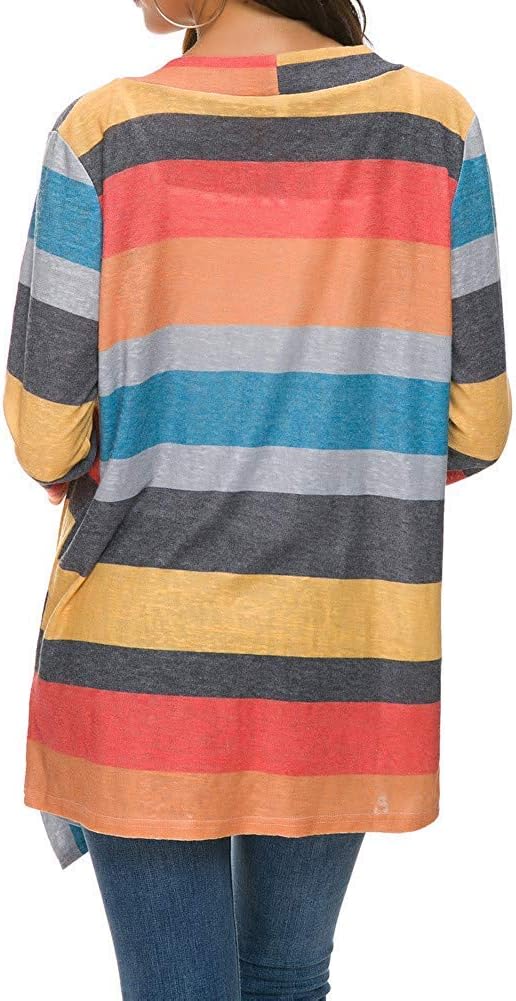 DEARCASE Women's Open Front Cardigans 3/4 Sleeve Draped Striped Sweater Jackets Draped Kimono Loose Cardigan - Image 4