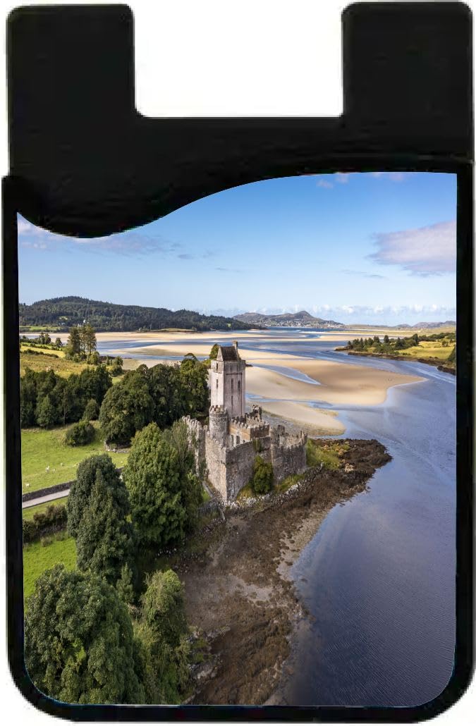 Island Gifting Neoprene Stick-on ID Card Holder for iPhone/Galaxy/Google Android Cases Featuring Image of an Aerial View of a Castle in Donegal Ireland, irel5, cell-sleeve-mas-492