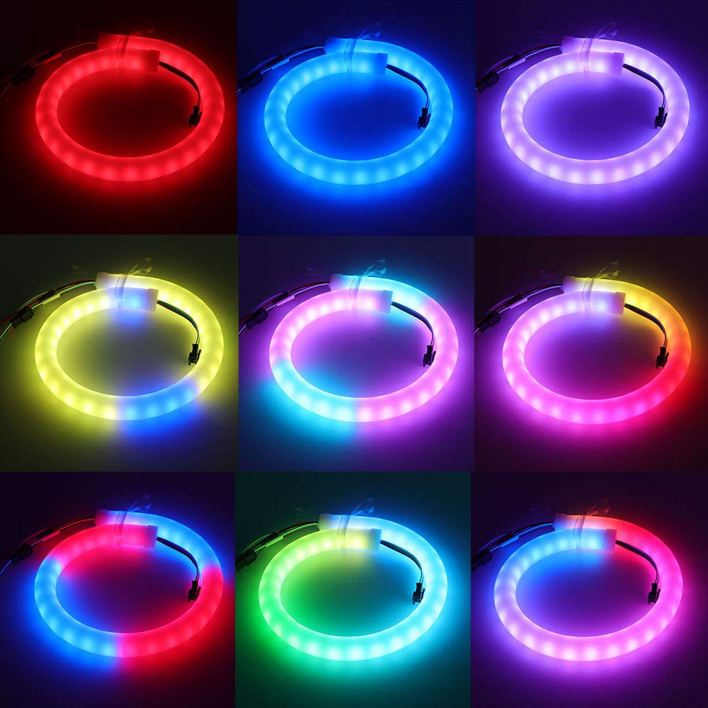 XUNATA DC12V WS2811 60-Pixel Luz de Neón Direccionable Strip Light con Control Remoto, Impermeable IP67 Flexible Tira de LED Sueño Color (2m)