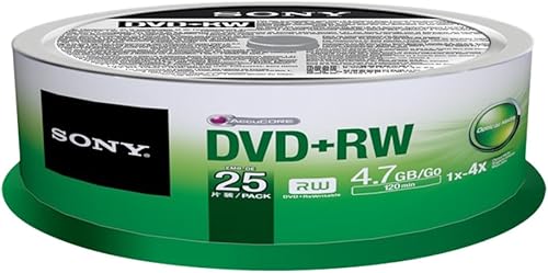 Sony 25DPW47SPM 4x DVD+RW Reescribible DVD Media - Paquete de 25 husillos