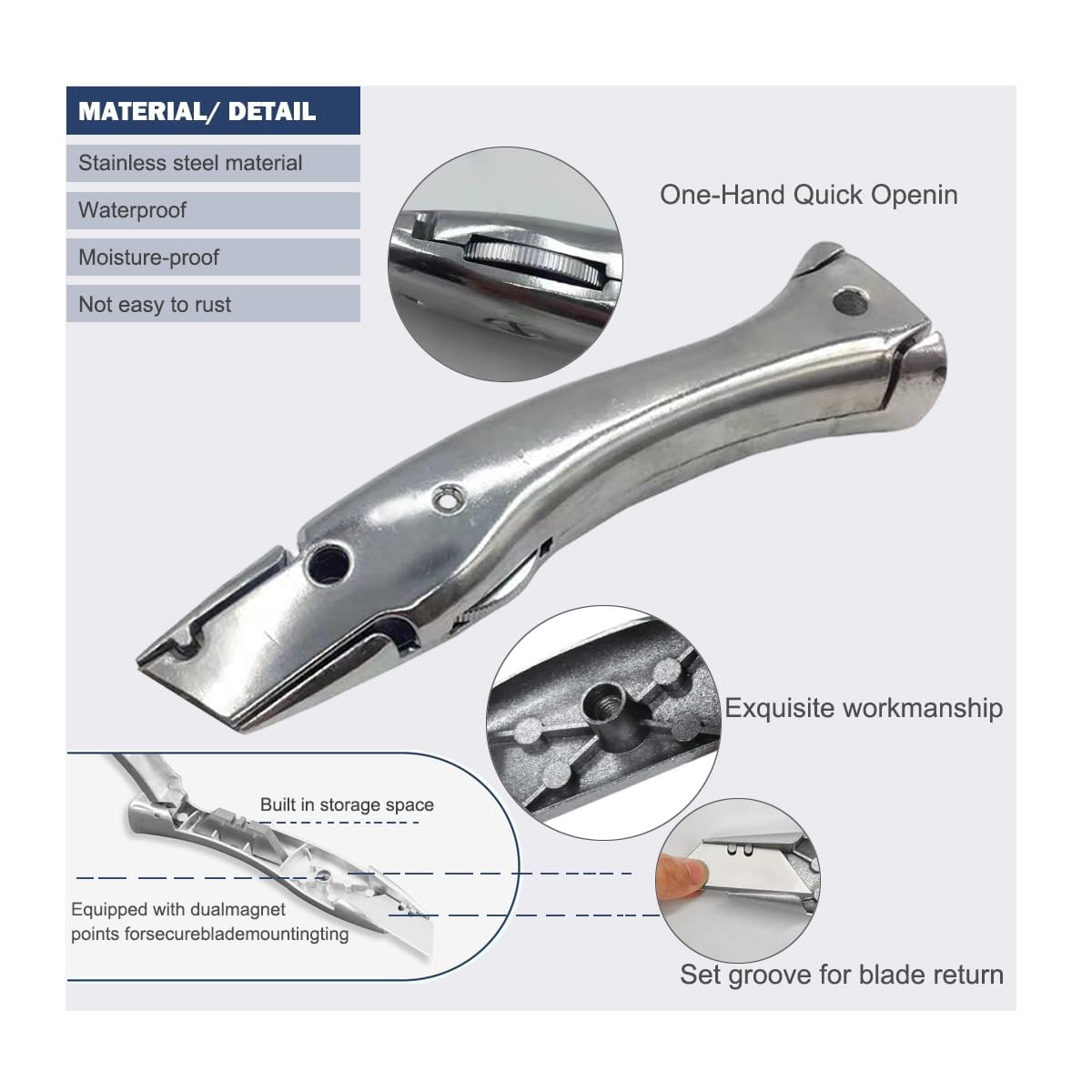 Coltello Multiuso a Gancio con Lame Cutter Trapezoidale e Piccola Lama a Gancio, Taglierino Professionale, Taglierini Professionali, Ideale per Tagliare Rivestimenti per Pavimenti in PVC