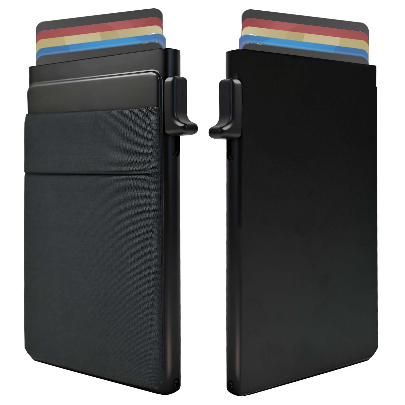 Slim Wallet for Men, Pop up Card Holder with Money Pocket RFID Blocking, Minimalist Business Aluminum Credit Card Wallet Case for Notes and Coins and Debit Cards (BLACK)-image-47