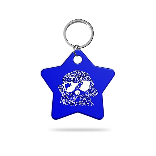 MACOS Engraved Personalised Star Pet Tag for Dogs and Cats [Blue]