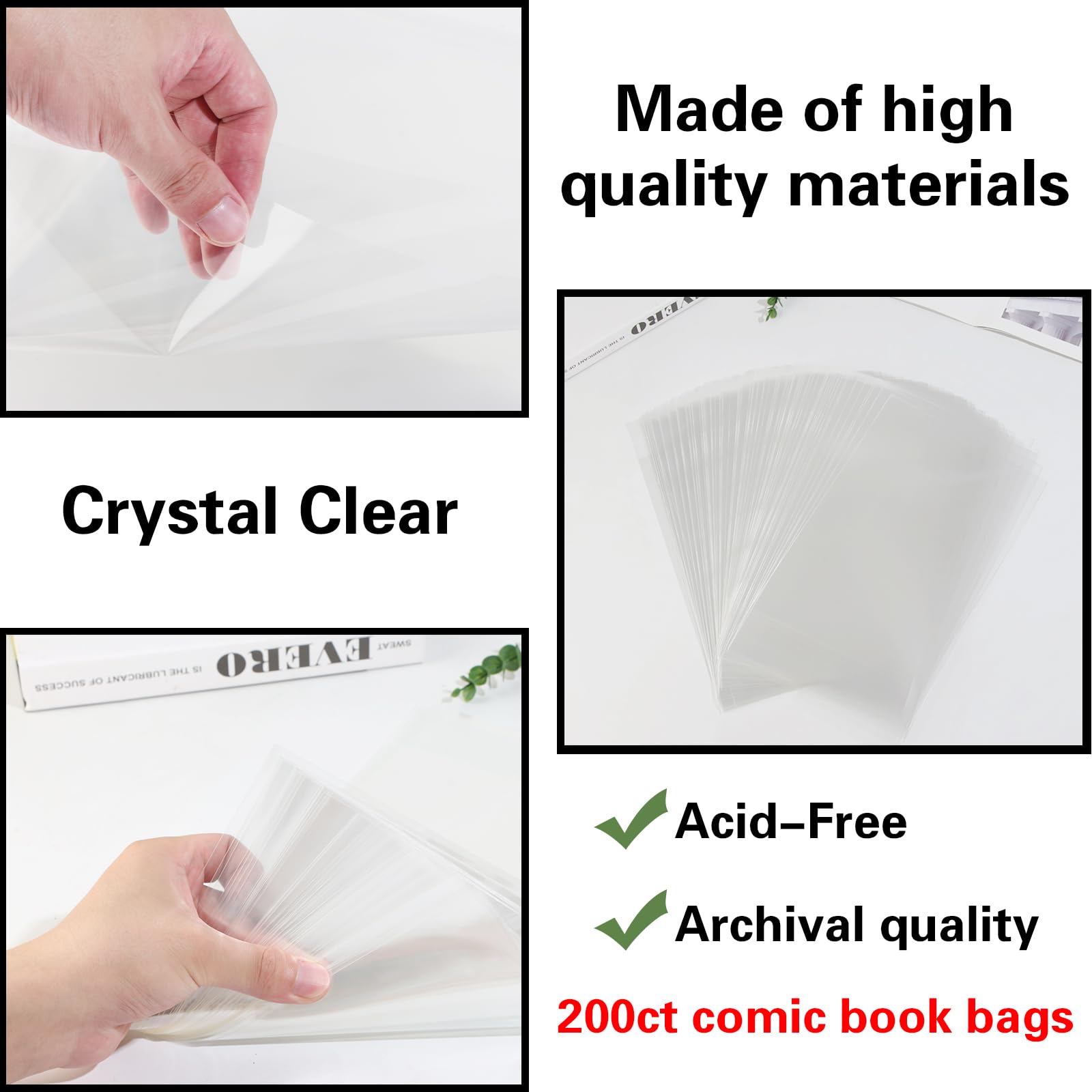 100ct Current Comic Book Bags,3.5 Mil Thick Comic Book Sleeves,Acid-Free Crystal Clear,7.2 X 10.5 inch,Archival Quality,Fits Standard Comic Book Storage