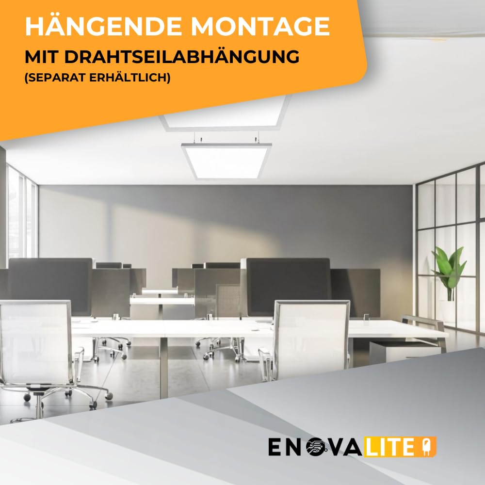 LED Panel 62x62 cm - 36W 4000K Neutralweiß 3600lm flimmerfrei - flache Einbauleuchte für Rasterdecke - LED Deckenleuchte Rasterleuchte Paneele - mit 230V Marken-Netzteil - 620x620x9mm