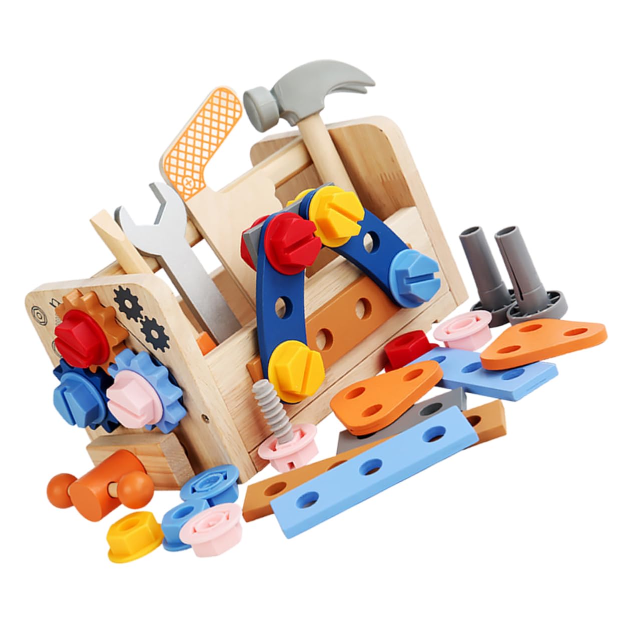 Beaupretty Herramientas Infantiles de Madera Educativo para Niñas Juguete de Construcción Práctico y Portátil para Desarrollo Cognitivo y Coordinación Mano Incluye Accesorios Seguros y