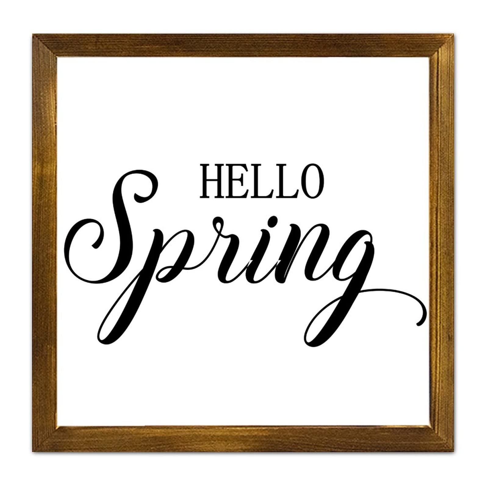 Tableau en bois de qualité Hello Spring avec cadre rustique pour une décoration murale durable