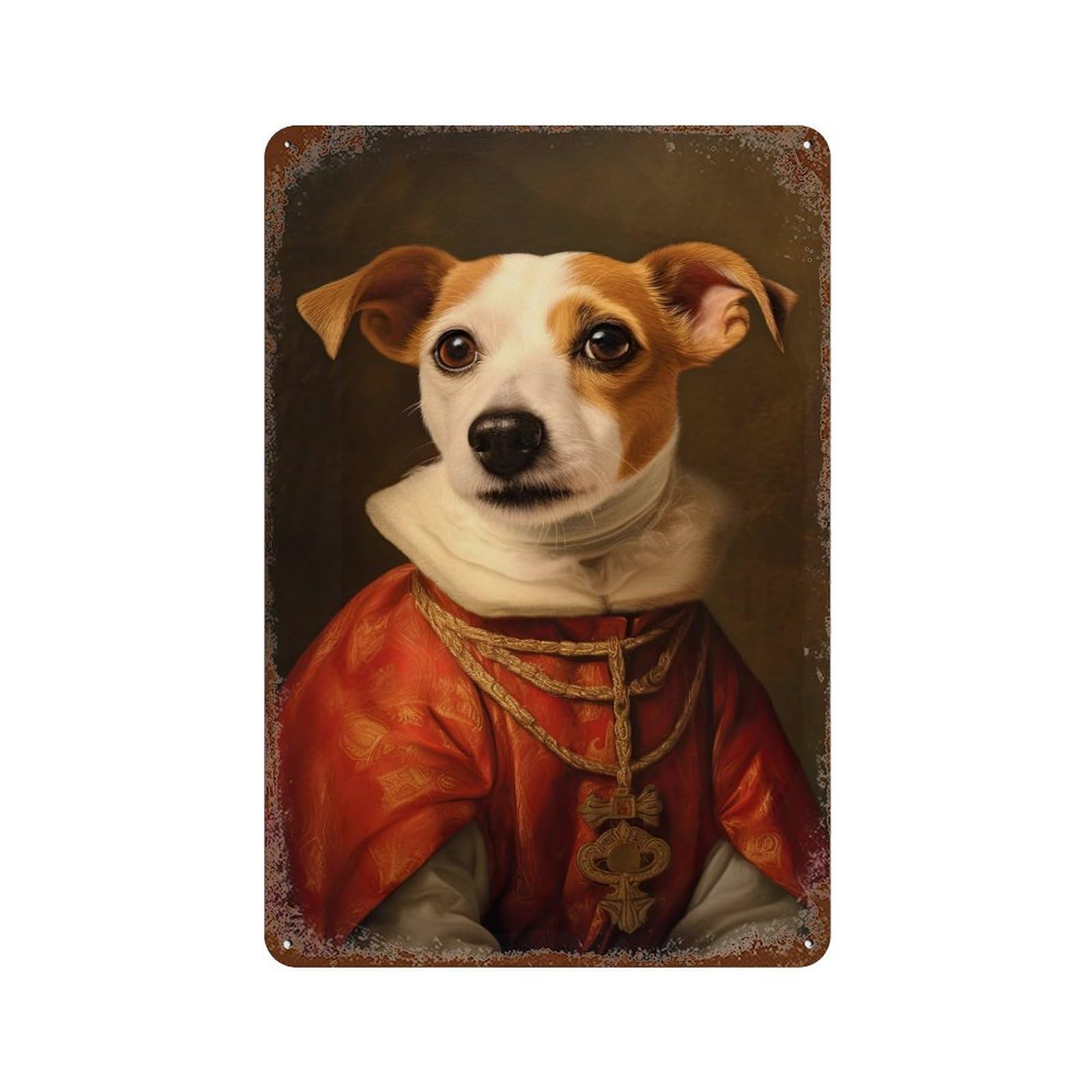 Garage Style Jack Russell Terrier Pope Rust Effect Tin Sign 11.8"x7.9", Farmhouse Wall Decor for Bar And Workshop