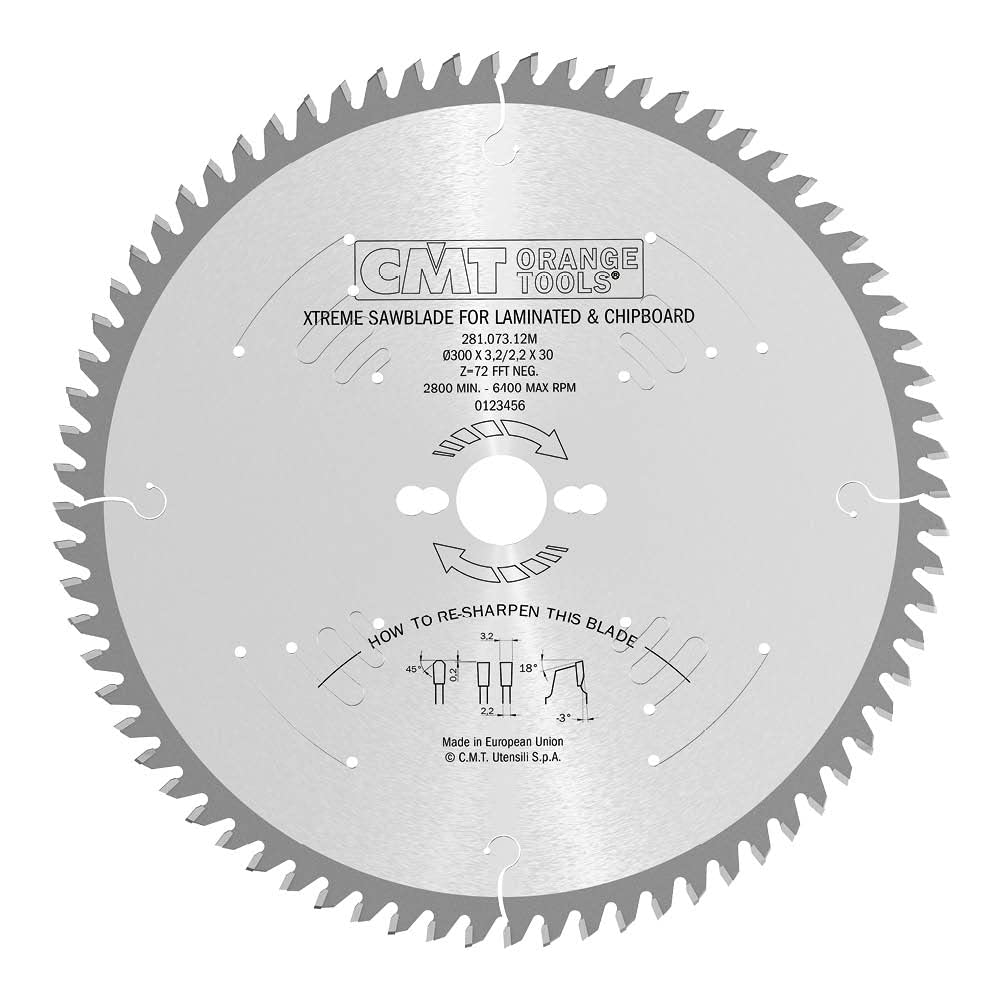 CMT ORANGE TOOLS 281.073.12M - LAMA DENTE TRAPEZOIDALE HW 300x3.2/2.2x30 Z72 FFT 3neg