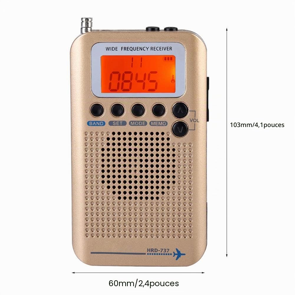Diyeeni Récepteur Radio Multifonctionnel Portable Rechargeable Noir Jaune, FM/AM/CB/SW/VHF/Aviation, Haut-Parleur, Casque, Affichage LCD, Antenne Externe, Cordon