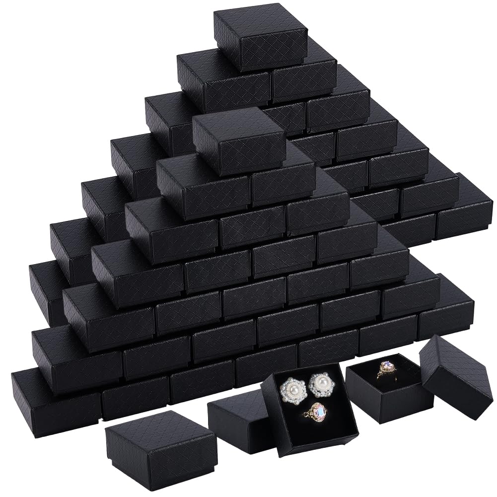 PH PandaHall 120 Stück Ring Geschenkboxen, 5x5x3cm Quadrat Schmuckbox Diamant Texturiert Papier Ring Boxen Schmuck Verpackung Box für Hochzeit Geschenk Verpackung Jubiläum Klein Geschäft, Schwarz