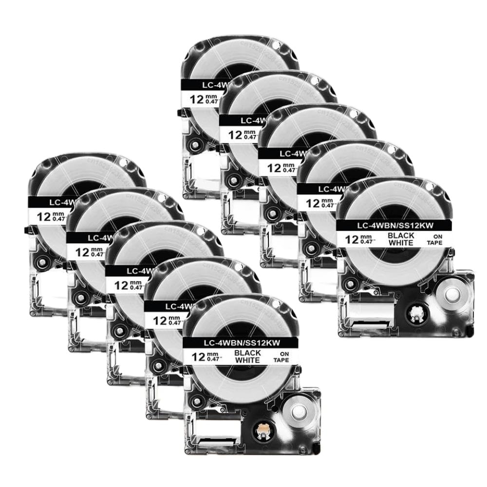 5 10 20PK SS12KW ST12KW SC12YW Nastro per etichette da 12 mm compatibile con la stampante per etichette LK-4WBN LW-300 LW-400 700(10PK Black on White)