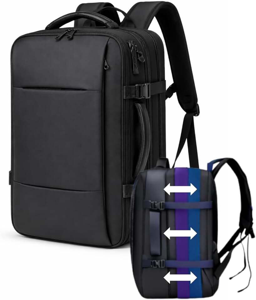Mochila de Viagem Expansível, Impermeável, Antifurto com Cadeado, Carregamento USB Embutido, Grande Capacidade, Reforçada, Ideal para Notebook Avião Trabalho Faculdade, Masculina Feminina