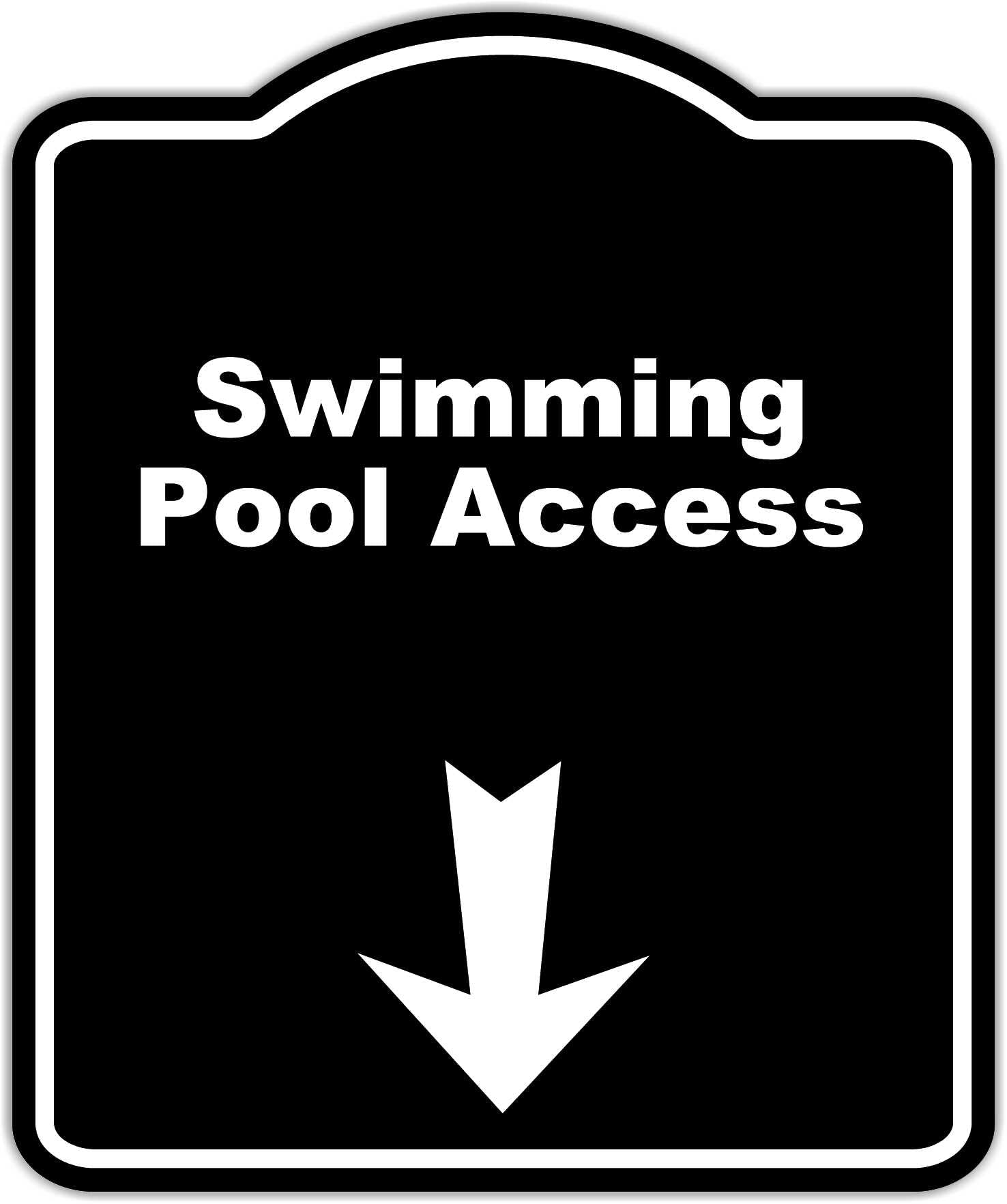 Swimming Pool Access Black Sign Arrow Down Aluminum Composite Sign 15 x 18 inches